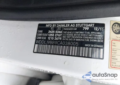 2012 Mercedes-Benz Cls 550 4Matic z USA, uszkodzony, nr VIN WDDLJ9BB9CA038005